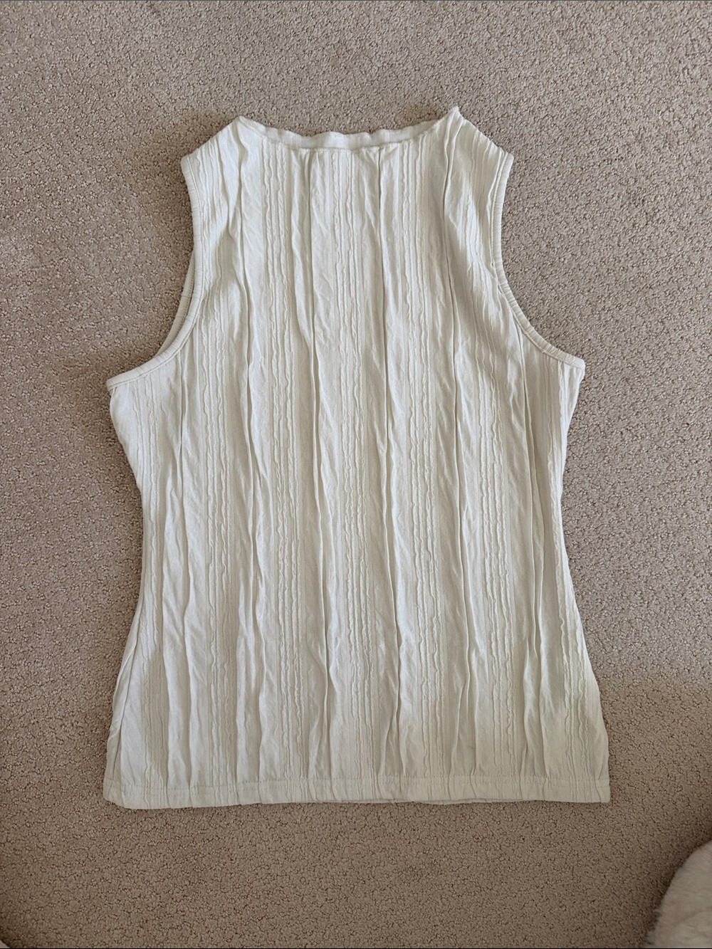 Sleeveless White Textured Ribbed Tank Top